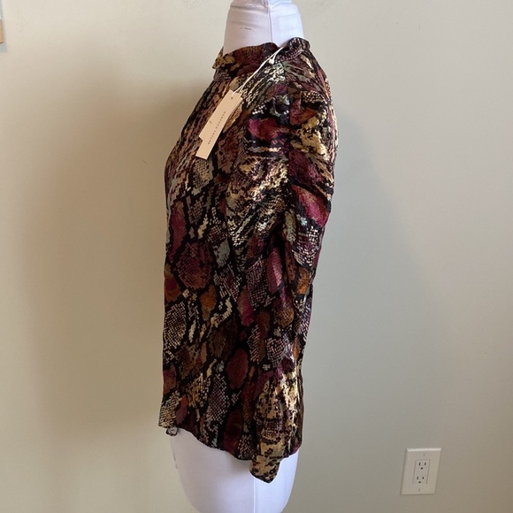 Rebecca Taylor Silk  Snakeprint Mock Neck Blouse - Picture 5 of 12